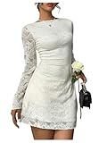 Verdusa Women's Bell Sleeve Floral Lace Mini Dress Tie Backless Cocktail Dresses Wedding Guest Outfits White Small