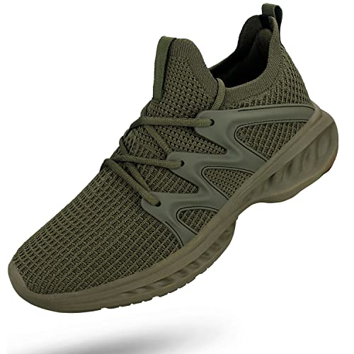 Pujcs Men's Slip on Running Shoes Running Comfortable Tennis Shoes Lightweight Athletic Gym Workout Shoes Breathable Fashion Sneakers Green 9