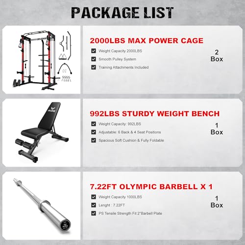 JELENS C21 Power Cage, 2000LBS Multi-Function Power Rack with Independent Dual Pulley System, All-in-One Squat Rack for Cable Crossover, Home Gym Workout Machine - Image 3