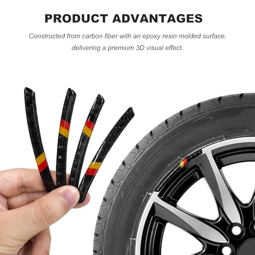 VCYOPN 4 PCS Carbon Fiber Car Wheel Rim Sticker, 3D Germany Flag Emblems Auto Wheel Protective Strips, Anti-Scratch Tire Rim Decorative Decal for Cars Motorcycles Bicycles