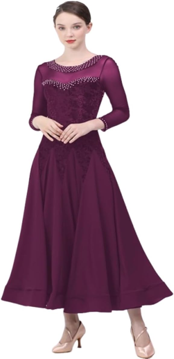 Ballroom Dance Dresses for Women Smooth Waltz Tango Long Sleeve Dance Outfit Competition Dress