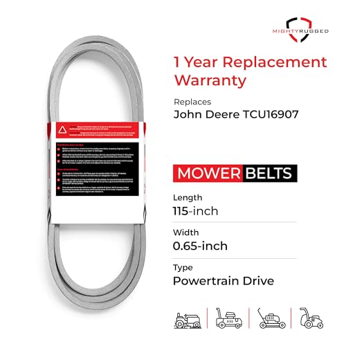 Image of TCU16907 Mower PTO Belt Replacement for John Deere, Length 115.5 inch, Heavy-Duty, Durable, Aramid Cord Belt Compatible with John Deere Zero-Turn ZTrak Mowers 737, 757