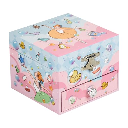 Joyero musical de 10,5 x 10,5 x 8,5 cm, caja de almacenamiento de joyas con espejo y cajón, caja de almacenamiento de música de unicornio, para niñas bailarinas, caja de joyas para niñas, Navidad, él
