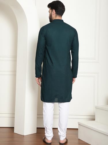 Image of SOJANYA (Since 1958 Men's Cotton Embroidered Thread Work Kurta With white churidar Pyjama