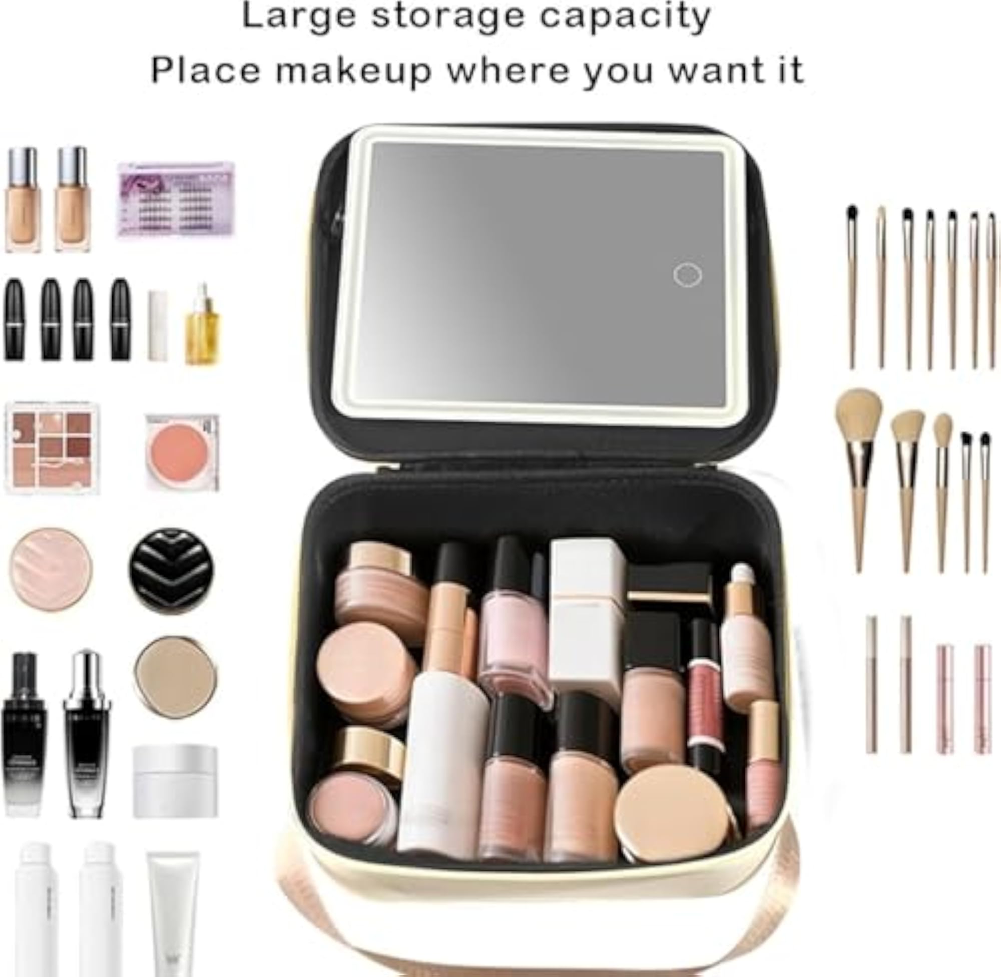 Travel Makeup Bag with LED Mirror, Cosmetic Storage Box