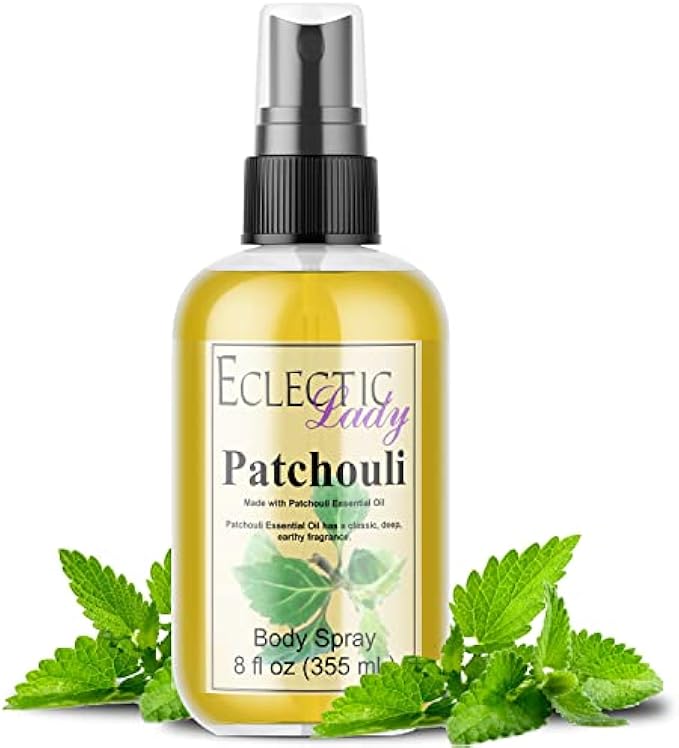 Body Spray for Women, 8 Oz Patchouli Essential Oil Body Mist with Long-Lasting Fragrance, Earthy & Clean Scent Reminiscent of the 1960s & 70s, Light, Subtle Perfume with Wood Notes, 100% Paraben Free