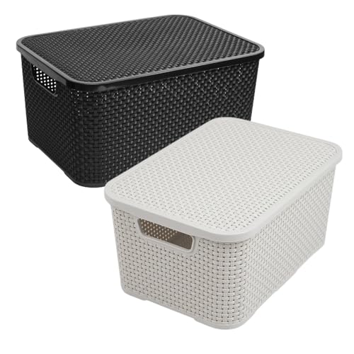 Rattan Effect Storage Handy Basket Box Plastic With Lid Kitchen Bathroom Stackable Organize Decorative (White, 7L (285 x195 x129mm)) - Cosy Home Interiors Rattan Effect Storage Handy Basket Box Plastic With Lid Kitchen Bathroom Stackable Organize Decorative (White, 7L (285 x195 x129mm)) - Image 7