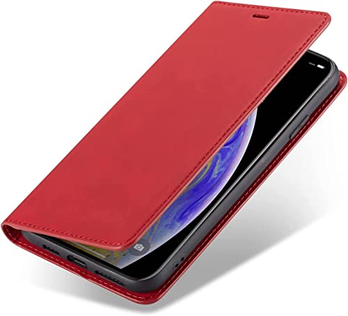 Étui portefeuille iPhone 14 Pro Max rouge antichoc avec fente carte TPU