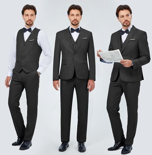 QUELDRA Herren Anzüge Slim Fit 3 Teilig EIN Knopf Anzug für Hochzeit Business Herrenanzug Sakko Hose Weste