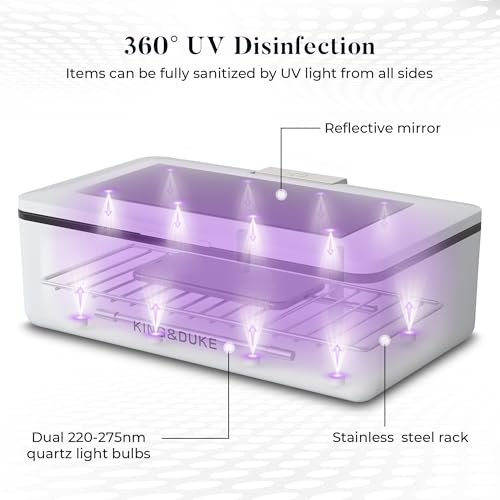 Image of KING&DUKE Phone Sanitizer, UV Sanitizer Box with 360 UV-C Light, Portable UV Phone Sanitizer for Cell Phone, Keys, Glasses, Earphones - White