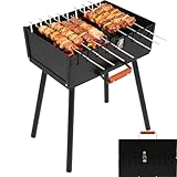 REDCAMP Mangal Grill Schaschlik, Tragbarer Holzkohlegrill mit 2 Höhenstufen für 16 Spieße (langsam/scharf), Klappbarer Outdoorgrill für Camping Garten Picknick Reisen