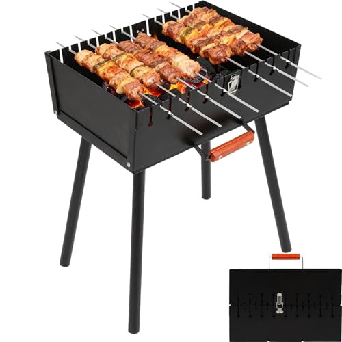 REDCAMP Barbacoa Mangal de carbón vegetal portátil con 2 niveles de altura para 16 pinchos (lentos/afilados), barbacoa plegable al aire libre para camping, jardín, pícnic, viajes
