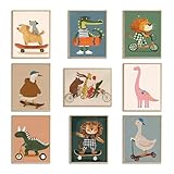 SAMHOU Kids Room Wall Art Set of 9, Funny Cute Cartoon Animal Canvas Prints, Nursery Wall Decor Paintings for Boys Girls Bedroom Baby Room Playroom Classroom Decoration 8x10 Inch Unframed