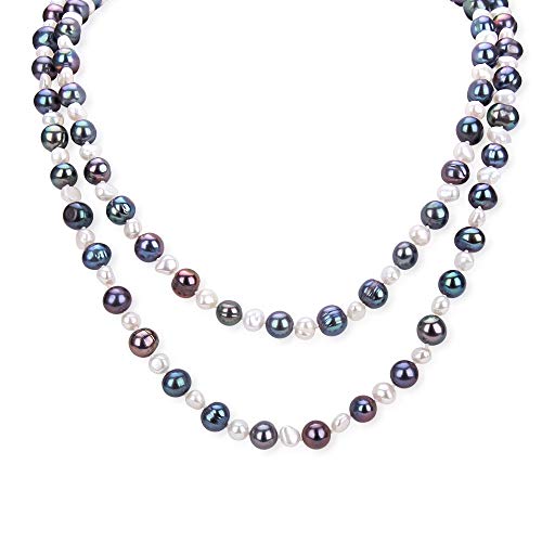 7-8mm White Black Freshwater Cultured Pearl Necklace for Women's Pearl Strand Necklaces