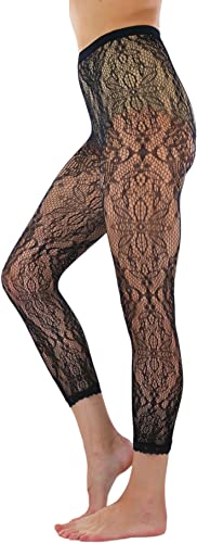Image of ToBeInStyle Women's Single Floral Lace Fishnet Tights Footless & Stirrup Design