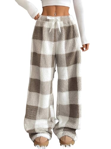 Image of ZAFUL Women's Fuzzy Plush Pajama Pants Wide Leg Pj Bottoms Lounge Pants
