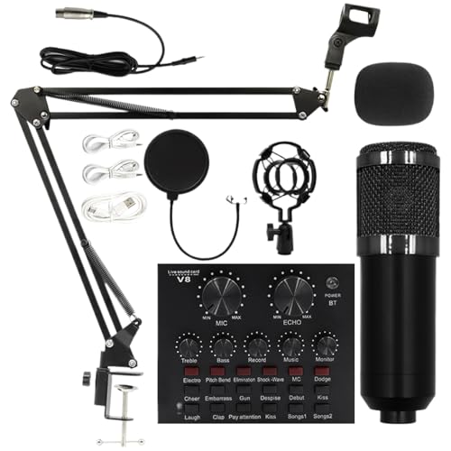 Genérico Micrófono de Condensador BM800 - Kit con Brazo | Paquete para Podcast | Equipo de Estudio Completo Incluyendo Tarjeta Sonido V8, Soporte Ajustable, Montura de Choque y Filtro Póp para PC Genérico Micrófono de Condensador BM800 - Kit con Brazo | Paquete para Podcast | Equipo de Estudio Completo Incluyendo Tarjeta Sonido V8, Soporte Ajustable, Montura de Choque y Filtro Póp para PC