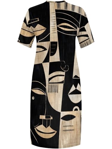 Image of Plus Size Maxi Dress for Women Short Sleeve V Neck Casual Loose Sundress with Pockets