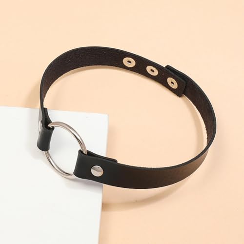 CALFOVERA Verstellbares PU Leder Choker Halsband Für Frauen O Ring Gothic Style Lederhalsband Mit Kettengliedern Schwarzes Punk Design Kurzes Kreishalsband Mit Niete Für Kostümschmuck Halloween Party