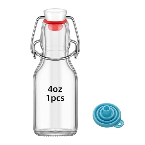 eispap 1Pc 4 oz Swing Top Glass Bottles,Flip Top Glass bottles with airtight Caps for Home Brewing Beer,Kombucha,2nd Fermentation,Kefir,Beverages,Soda,Oils,Vinegar,Limoncello,Vanilla extract (1PC)