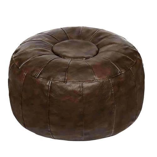 Thgonwid Unstuffed Moroccan Storage Pouf Foot Stool Ottoman Seat Handmade Faux Leather Bean Bag Floor Chair Foot Rest for Living Room, Bedroom or Balcony (Deep Coffee)