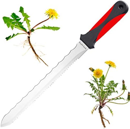 Keyfit Tools Weed Puller Weeding Knife for Deep Tap Root Weeds Like Dandelions, Crabgrass & Other Clump Grassy Weeds Stainless Steel Manual Weeder Get The Entire Root Great for Driveway & Sidewalks