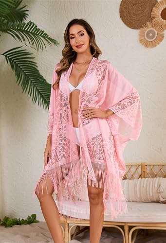 Image of Lace Kimono Swimsuit and Bathing Suit Cover Up for Women
