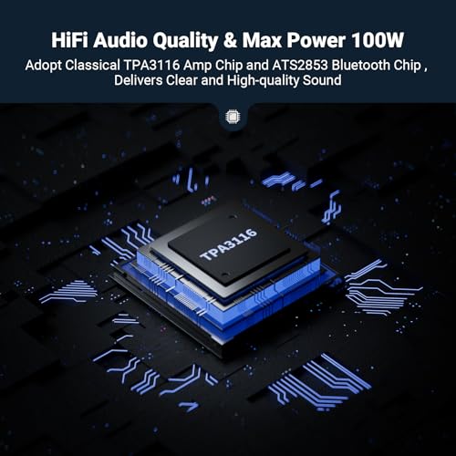 Image of Mini Bluetooth Amplifier for Passive Speakers & Bass Shakers, Home Audio Receiver & Amplifier, 50W+50W Stereo, 𝟭𝟬𝟬𝗪 𝗠𝗼𝗻𝗼, AUX /Bluetooth Input, Reliable Bluetooth Connectivity(𝟲𝟱𝗳𝘁 /𝟮𝟬𝗺)