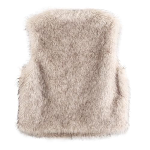 Amazhiyu Women's Faux Fur Crop Open Front Vest Coats Sleeveless Jackets Winter2