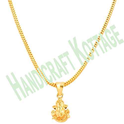 Image of Handicraft Kottage 1 gm Micro Gold plated Stylesh Modern Brass Chain Pendant locket Necklace for Men,women and kids Ganesh ganapti ganpati bappa (Style1)