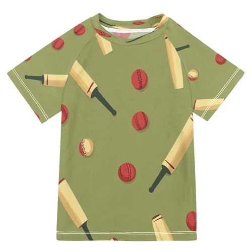 Boys Short Sleeve T-Shirts Cricket Sport Ball Rashguard Kids Swim Shirts Sun UPF 50+ Multicoloured