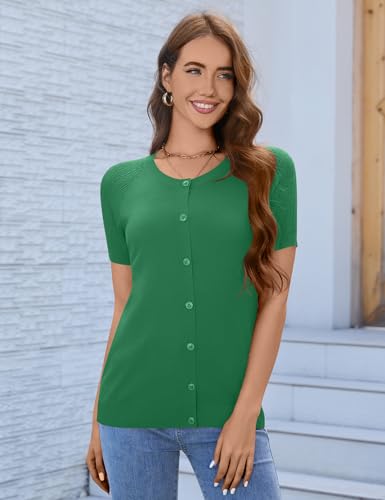 Image of FreshNight Women's 2025 Short Sleeve Cardigan Button Up Hollowed Out Crewneck Shrug Sweaters Knit Sweater Tops Lightweight