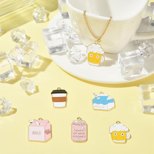 Stiesy 20Pcs 5 Styles Enamel Drink Theme Charms Beverage Charms Milk Box Beer Coffee Canned Drink Dangle Charms for Jewellry Making DIY Crafts Gift - Image 3