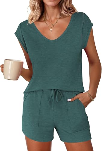 Image of Ekouaer Womens Pajama Sets 2 Piece Lounge Sets Comfy Short Sleeve Tops and Shorts Cute Pjs Outfits Set S-XXL