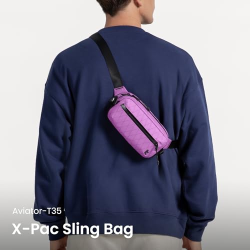 Image of tomtoc Sling Bag with RFID Blocking, X-Pac /Non X-Pac Minimalist Crossbody Chest Pack for Men and Women, Lightweight Water-Resistant Bag for Travel and Daily Commutes, X-pac Purple, 1.5L, Lightweight