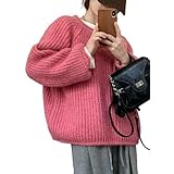 [1/2plus] ニブンノイチプラス セーター ゆる ニット ゆったり プルオーバー トップス ロー ゲージ オーバー サイズ レディース (ピンク,L)