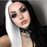 Kaneles Half Black Half White Wigs Long Straight Synthetic Hair for Women Heat Resistant Daily Cosplay Replacement Wig 24 inch