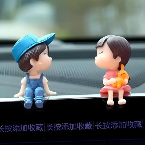 Image of Cute Cartoon Couple Car Dashboard Accessories | Plastic Action Figure Ornament with Balloon | Interior Dashboard Decoration for Car, Home, Office (8 x 4 cm) (Model 1)
