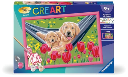 CreArt Kids 31x21cm Labrador et tulipes Kit de peinture par numéros Numéro d'Art Dès 25852 Ravensburger - vue 2