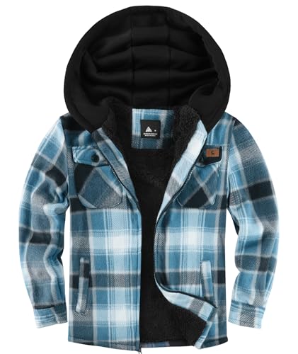 Image of ZITY Boys Flannel Jacket Sherpa Lined Zip Up Hoodie | Thick Plaid Shirt With 4 Pockets,Warm,Soft,Kids Outerwear,Machine Washable,School,Daily,Hiking,Camping,Winter Coat,6-15 Years