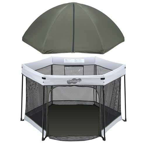 Pamo Babe Baby Playpen with Sun Protection Canopy - Indoor & Outdoor Play Yard for Babies and...