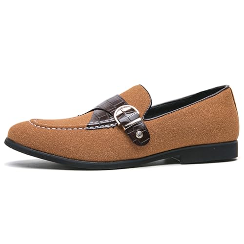 Men's Classic Suede Penny Loafers Formal Dress Slip-On Loafers with Buckle Detail Croc Pattern Party Weeding Dress Shoes2