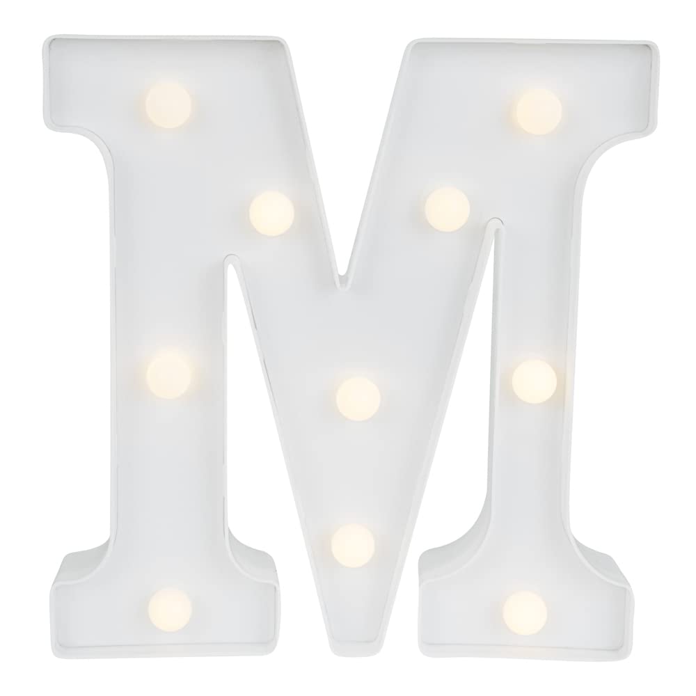 Restaurantware Illumify - Letra iluminada de 8.1 x 1.2 x 8.7 pulgadas, 1 luz LED duradera para marquesina, letra M, resistente al tacto, de plástico blanco, ranura para fiestas, bodas o eventos