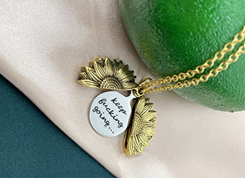 ZAHSY Keep Fucking Going Inspirational Gifts for Men Daughter Son Women Sunflower Locket Necklace for Women Girls2