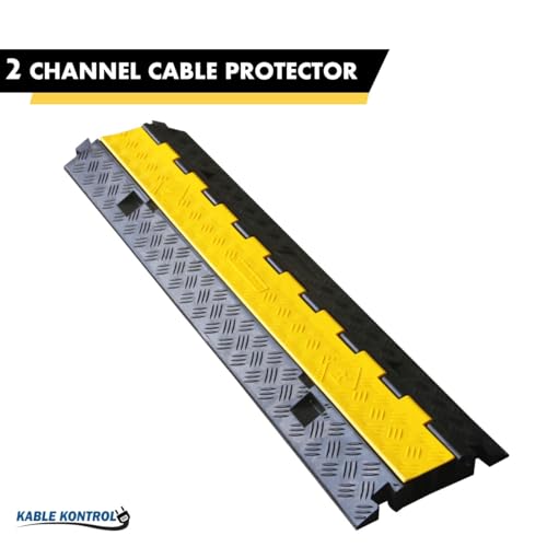 Image of Kable Kontrol Atlas Heavy Duty Cable Protector Ramp - 2 Channel - 1 Pc - 40 inch Long Black & Yellow - 24,000 Lbs Capacity - Rubber Speed Bump Wire Protector Cord Cover - CP9987