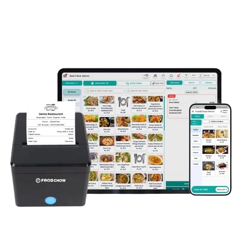 Image of 3-Inch USB + Bluetooth POS Printer with Auto Cutter + 1-Year Free Restaurant Billing Software | Perfect for Cafes, Food Outlets, Small Businesses 80mm Thermal Receipt Printers