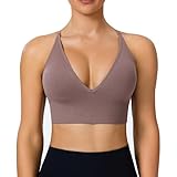 BLUELILY Sports Bras for Women Padded Adjustable Deep V Neck Bra Seamless Spaghetti Strap Criss Cross Light Impact Yoga Bras