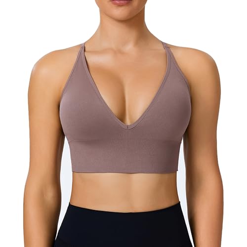 Image of BLUELILY Adjustable Deep V Neck Bras 3 /5 Pack Sports Bras for Women Padded Seamless Spaghetti Strap Criss Cross Yoga Bras