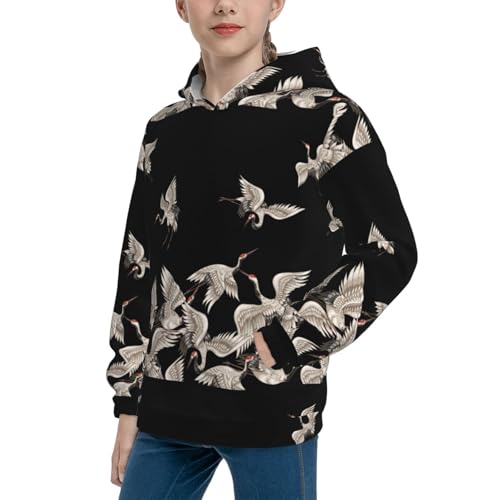 Japanese White Cranes Kid Hoodies Boys Sweatshirts Girls Pullover with Pocket2