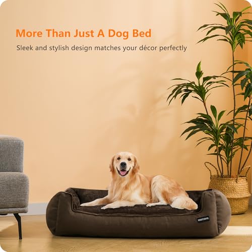 HMTOPE Hundebett, Hundesofa, Hundekissen, Hundekörbchen Abnehmbar und waschbar, Braun, 110 x 86 x 26 cm